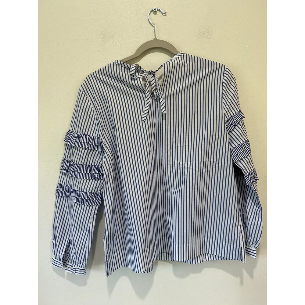 J, Crew NWT blouse size 6 blue white striped cotton ruffles tie - Picture 4 of 10